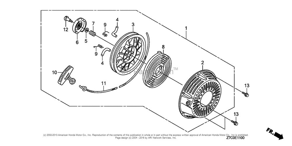 Recoil Starter Diagram and Parts List for GX270UH (typeQXC9)(GCAGH-0000001) Honda Engine