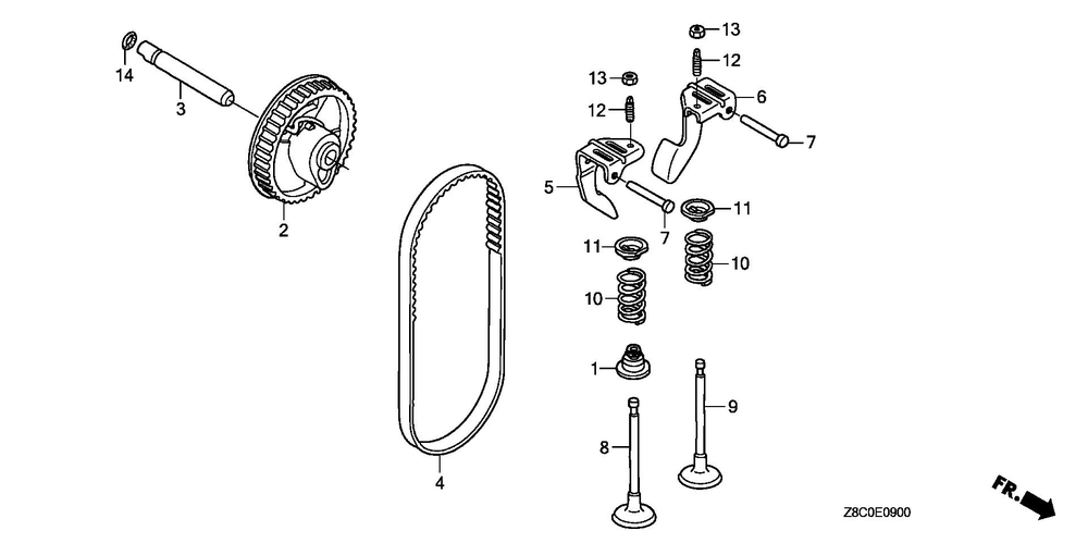 Camshaft Pulley Diagram and Parts List for GC190LAX (Type QHGF)(GCAAA-3723287-9999999) Honda Engine