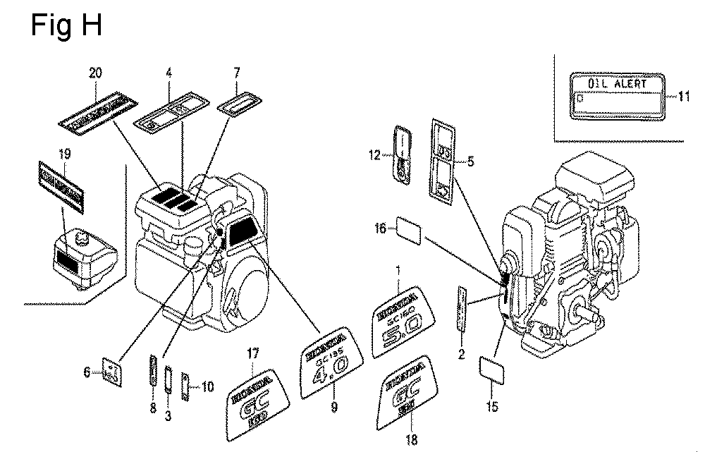 Fig-8 Diagram and Parts List for GC135 Type SHE4 Honda Engine