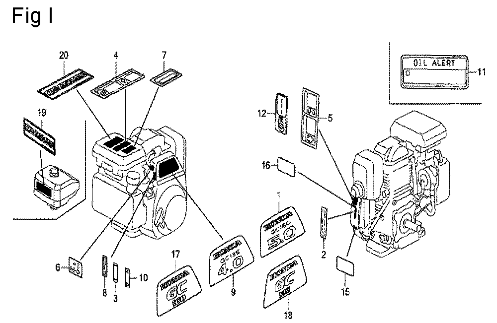 Fig-9 Diagram and Parts List for GC160A Type VXE Honda Engine