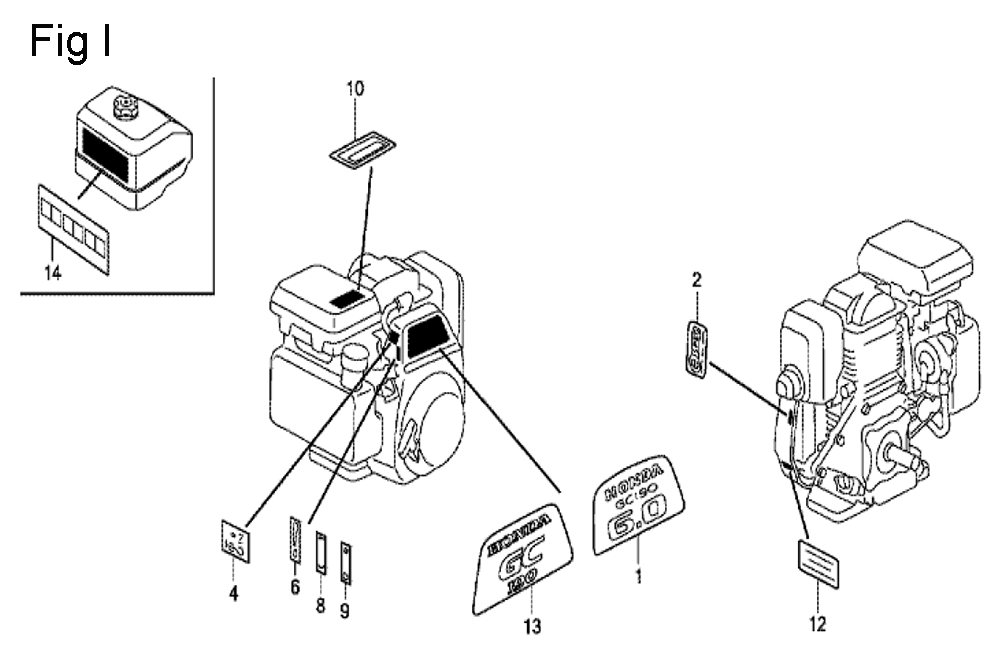 Fig-9 Diagram and Parts List for GC190A Type QHE Honda Engine