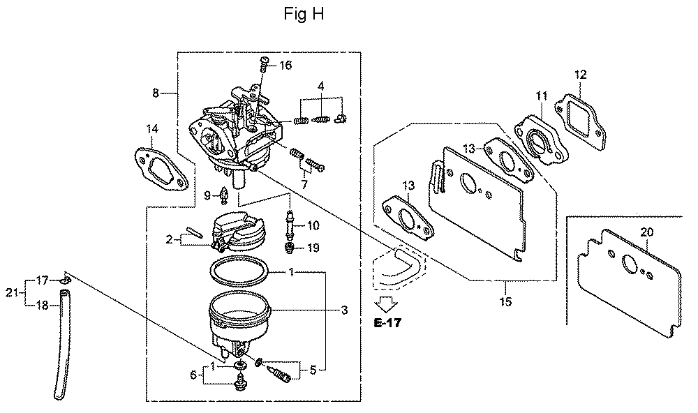 Fig-8 Diagram and Parts List for GC160LA Type QDE Honda Engine