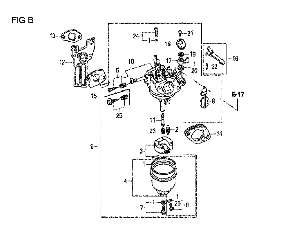 Fig-2 Diagram and Parts List for GX120T1 Type QDBR Honda Engine
