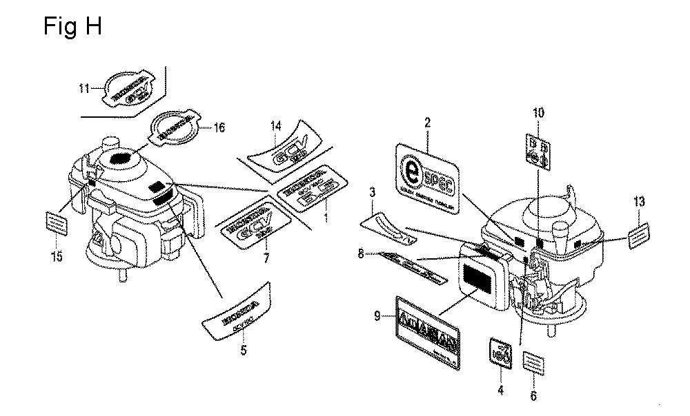 Fig-8 Diagram and Parts List for GCV190A Type N5A Honda Engine