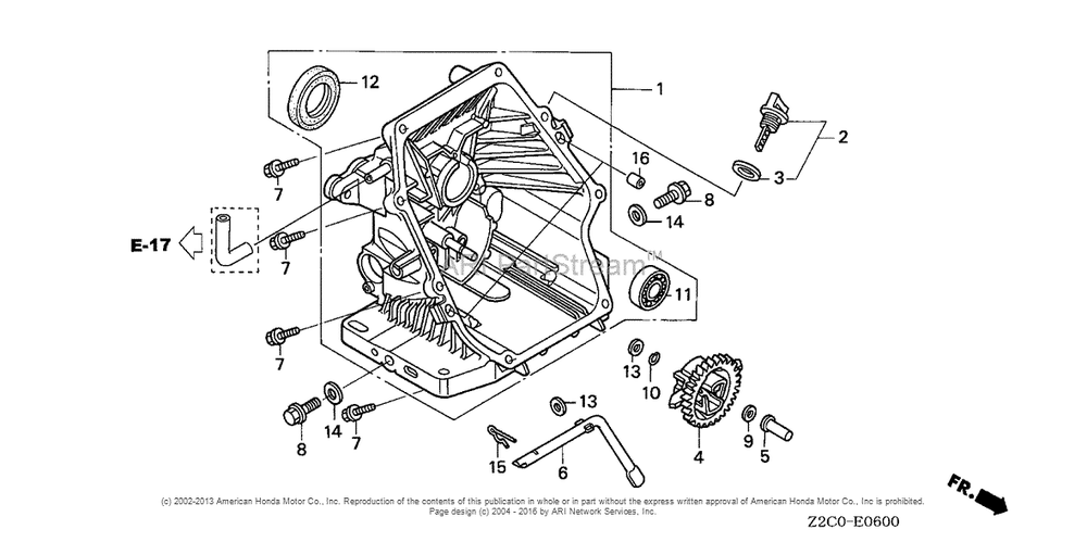 Oil Pan Diagram and Parts List for GS190LA (typeQHAF)(GCACA-1000001) Honda Engine