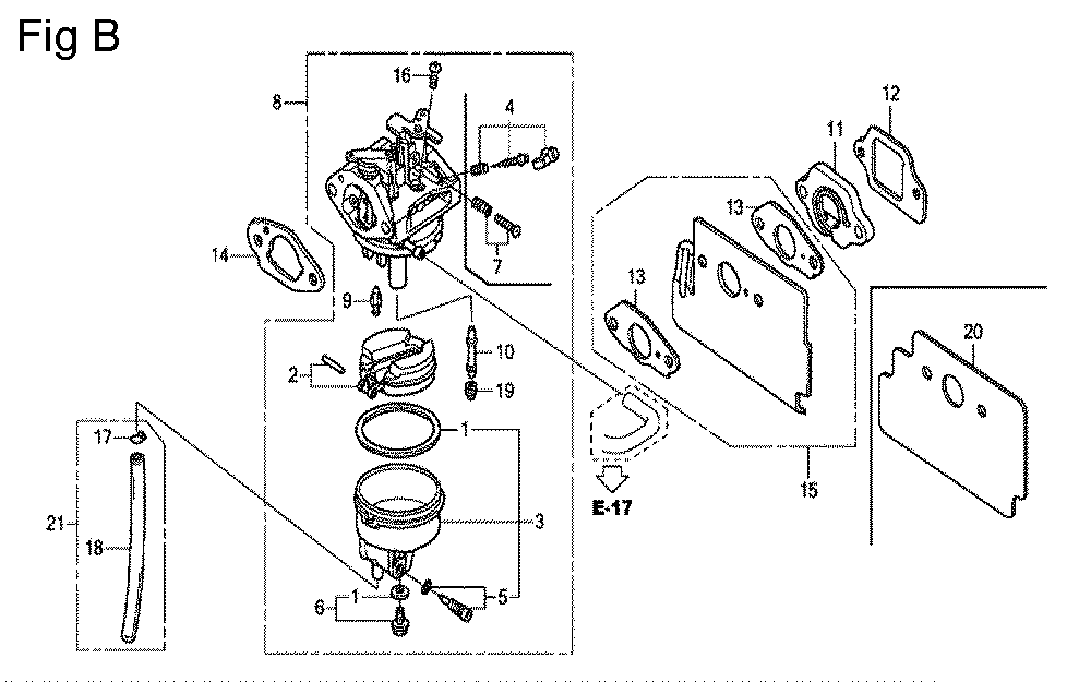 Fig-2 Diagram and Parts List for GC190LA Type QHC Honda Engine