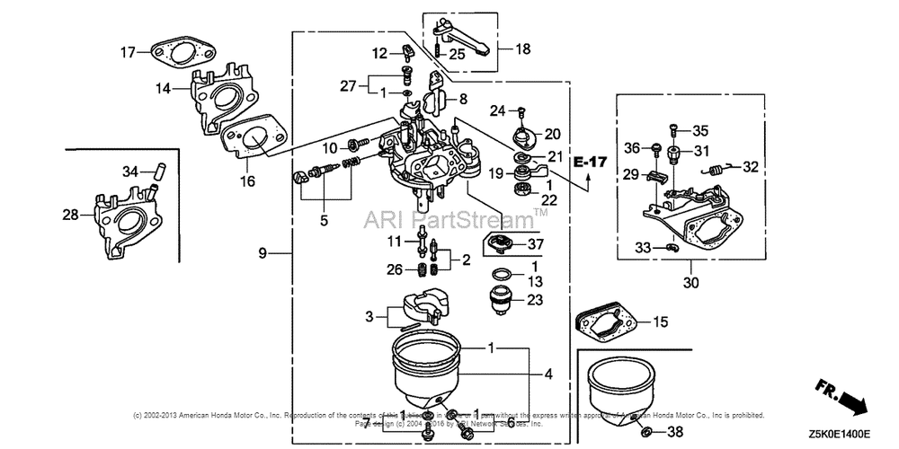 Carburetor (1) Diagram and Parts List for GX270UT2 (typeSMX2)(GCBGT-1000001) Honda Engine