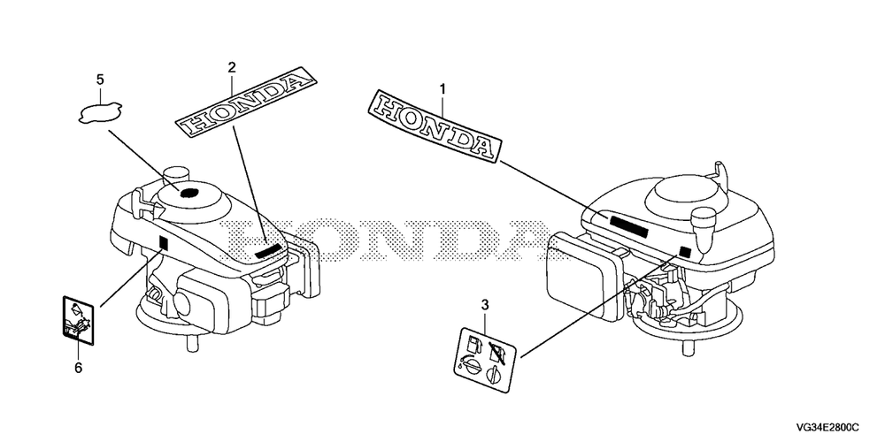 Labels (1) Diagram and Parts List for HRS216K6 (Type  PKAA)(MZBZ-1000001 - 9999999) Honda Lawn Mower