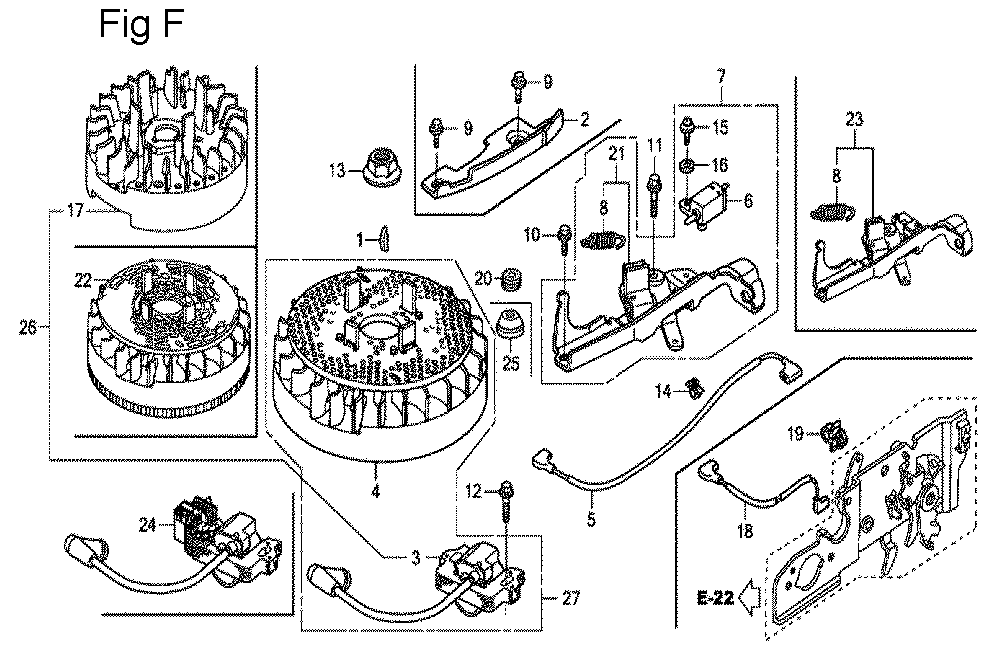 Fig-6 Diagram and Parts List for GCV160A Type E1A2 Honda Engine