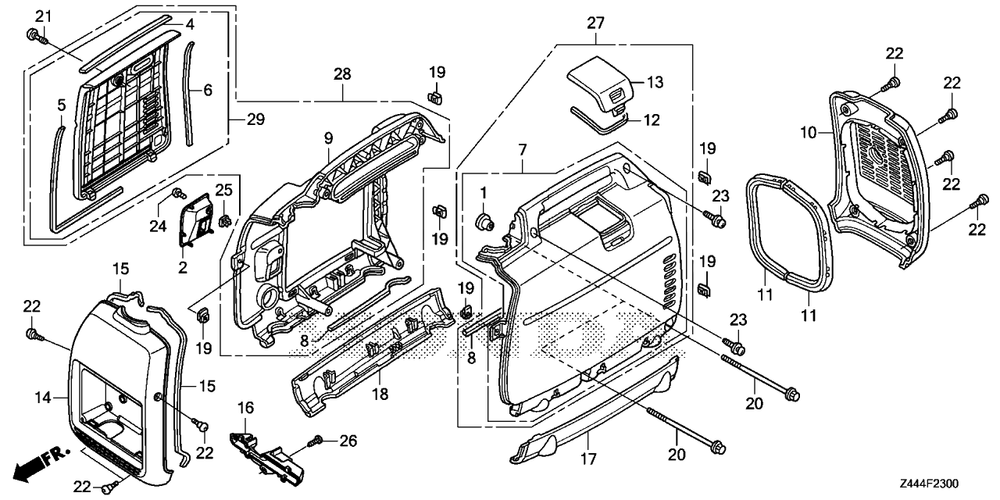 Front Cover-Side Cover -Rear Cover Diagram and Parts List for EU2200IT (Type  AG)(EAMT-1000001 - 9999999) Honda Generator