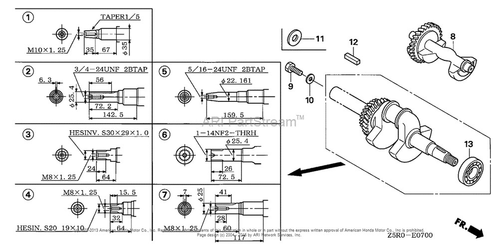Crankshaft Diagram and Parts List for GX390U2 (typeSXE4)(GCBHK-1000001) Honda Engine