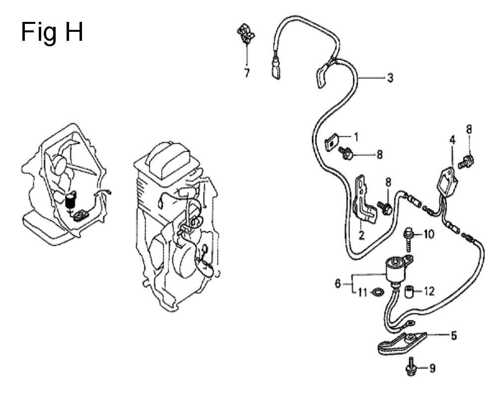 Fig-8 Diagram and Parts List for GC190A Type VXE Honda Engine