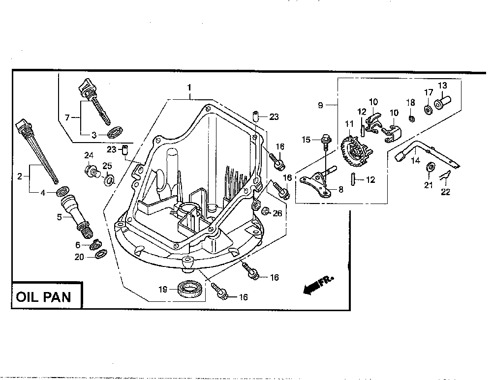 Oil pan Diagram and Parts List for GCV160-LAOS3A  Honda Engine