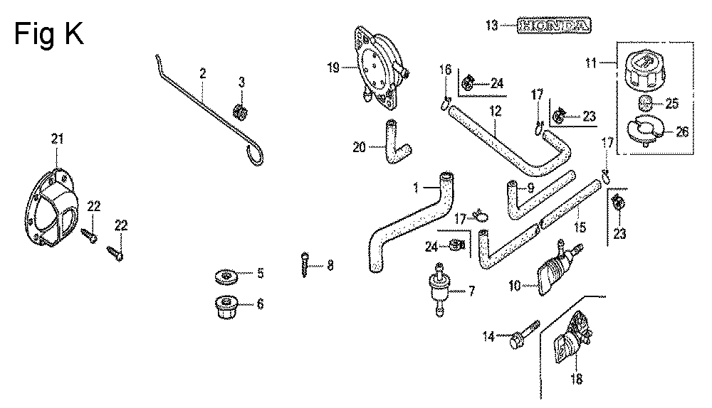 Fig-11 Diagram and Parts List for GC160A Type VXE Honda Engine