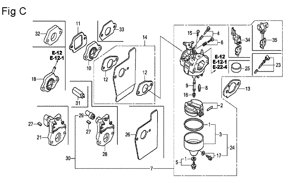 Fig-3 Diagram and Parts List for GCV160 Type A2A Honda Engine