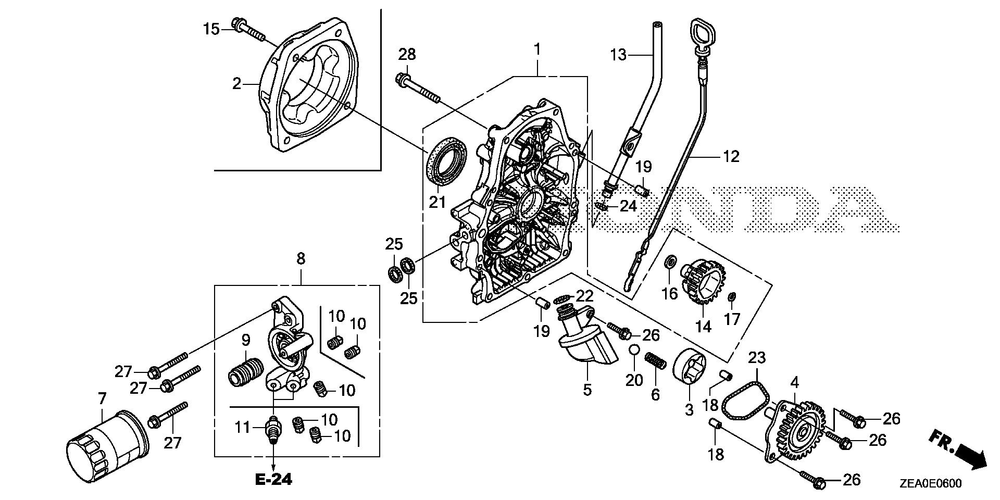 Crankcase Cover Diagram and Parts List for GX700IRHX (Type BXF)(GCAUH-1000001-9999999) Honda Engine