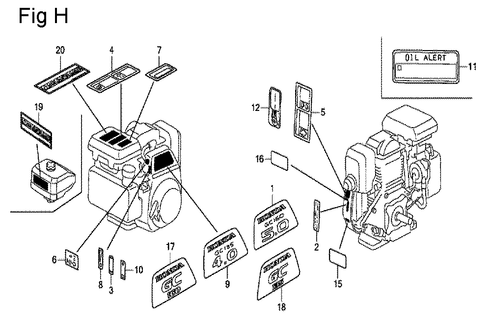 Fig-8 Diagram and Parts List for GC160 Type VHE Honda Engine