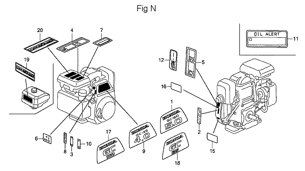 Fig-14 Diagram and Parts List for GC160 Type VXA Honda Engine