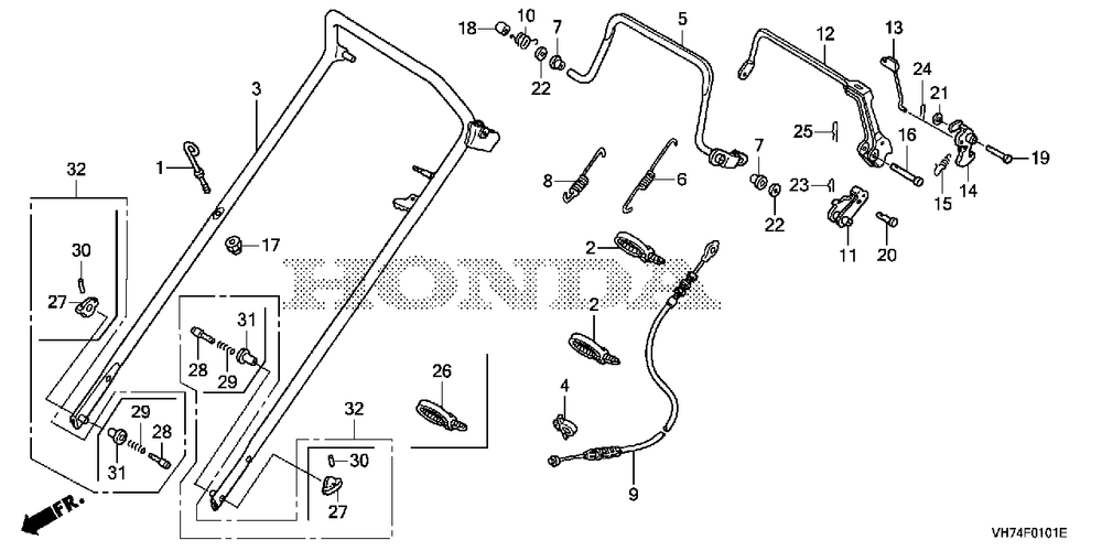 Handlebar (2) Diagram and Parts List for HRX217K6 (Type  HYA)(MAMA-1000001 - 9999999) Honda Lawn Mower