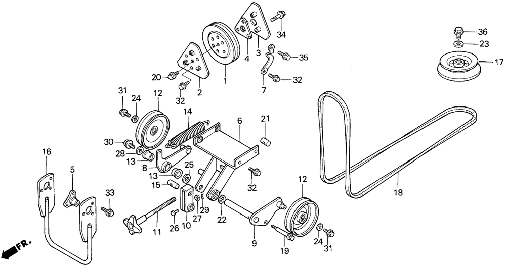 Tensioner Arm Diagram and Parts List for MM46 (Type  A)(RAB-0000001 - 9999999) Honda Lawn Tractor Accessories