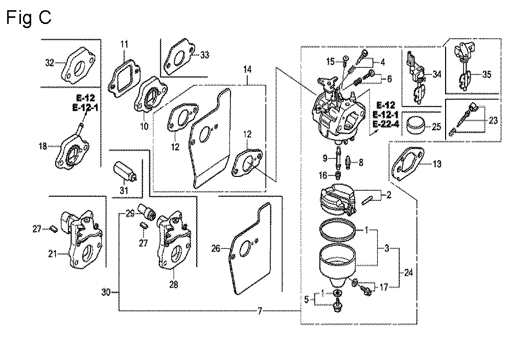 Fig-3 Diagram and Parts List for GCV160A Type E1A4 Honda Engine