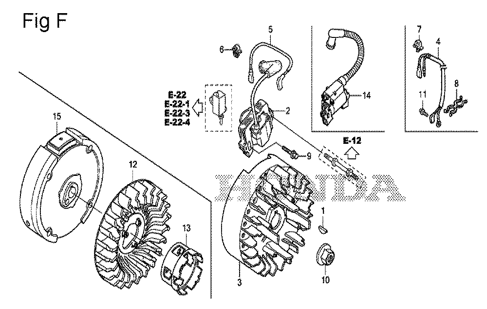 Fig-6 Diagram and Parts List for GS190A Type QBE Honda Engine