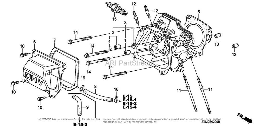 Cylinder Head Diagram and Parts List for GX160RT1 (typeRHG4)(GCAFT-1000001) Honda Engine