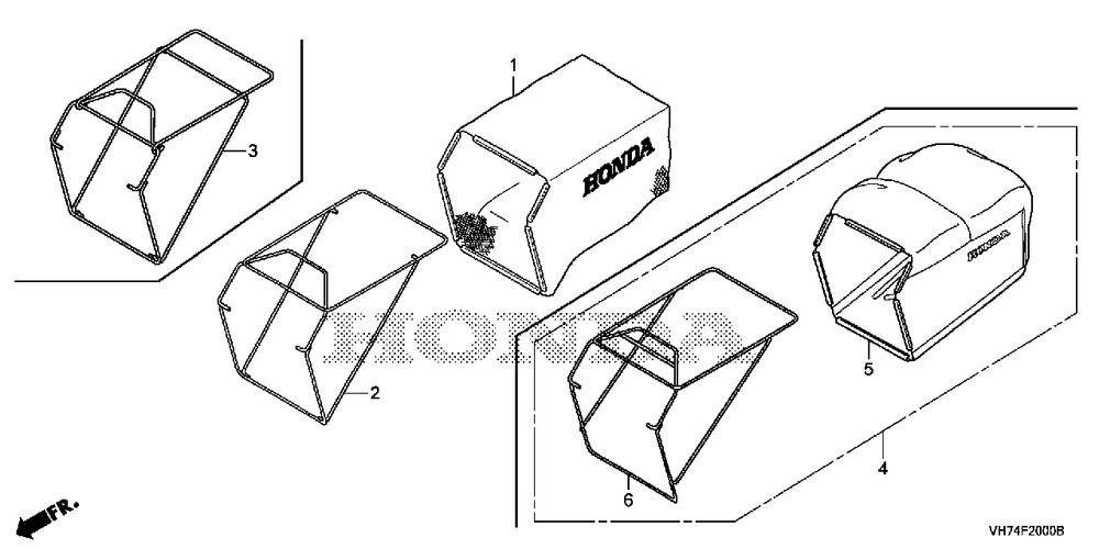 Grass Bag Diagram and Parts List for HRX217K6 (Type  HYA)(MAMA-1000001 - 9999999) Honda Lawn Mower