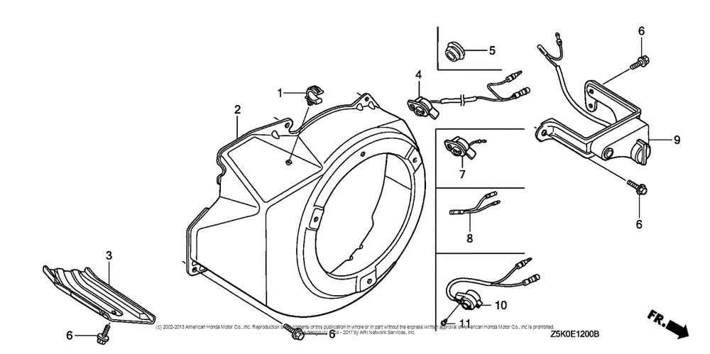 Fan Cover (1) Diagram and Parts List for GX270UT2 (typeSMRB)(GCBGT-1000001) Honda Engine