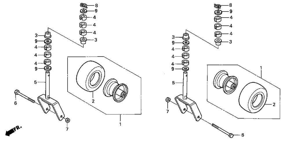 Front Wheel Diagram and Parts List for CD7136A (Type  36)(RZDZ-3000001 - 9999999) Honda Lawn Tractor Accessories