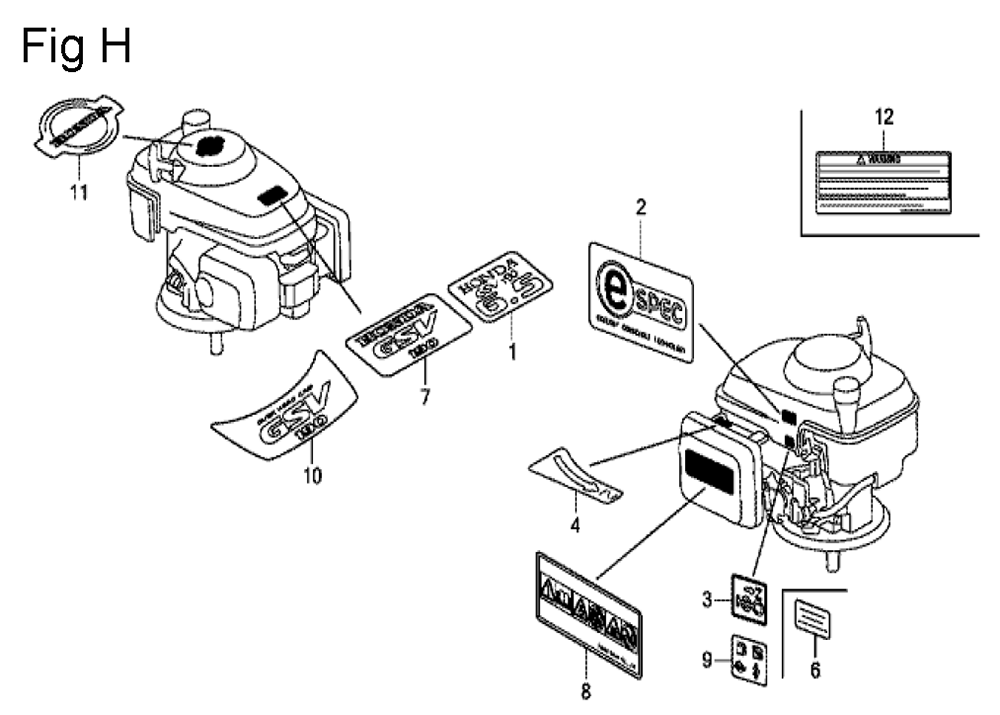 Fig-8 Diagram and Parts List for GSV190A Type A4G7 Honda Engine