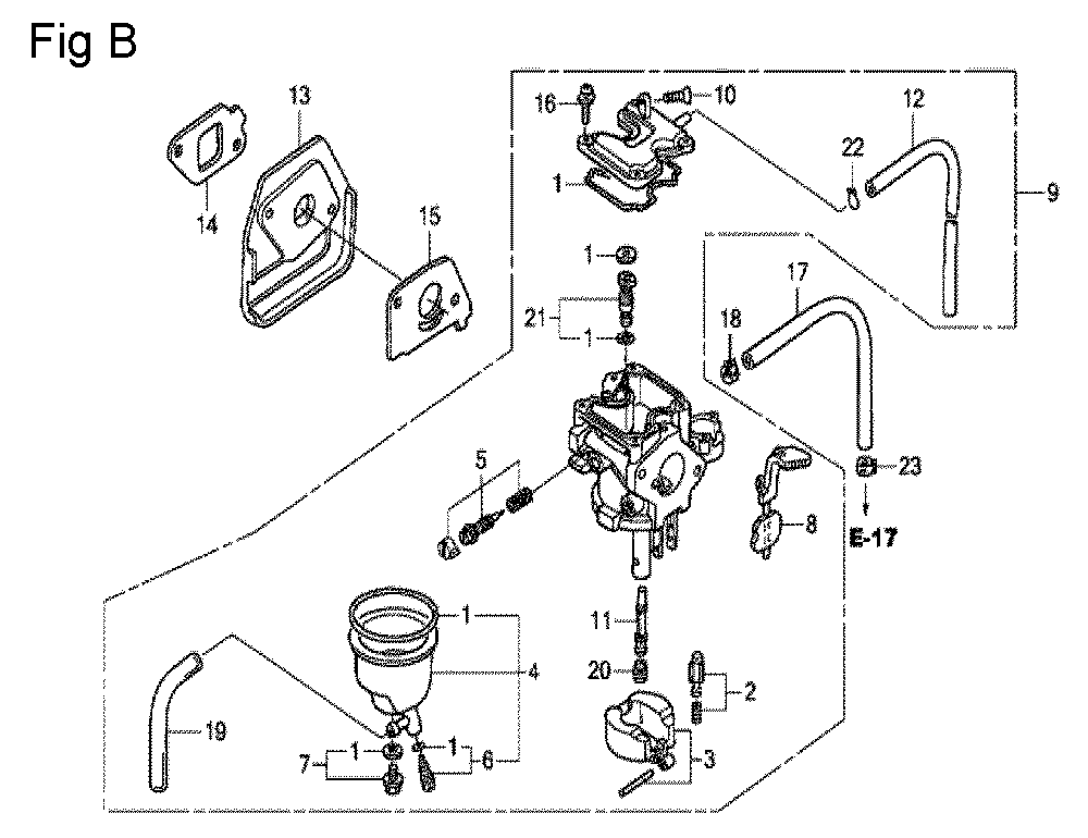 Fig-2 Diagram and Parts List for GX100U Type KRB4 Honda Engine