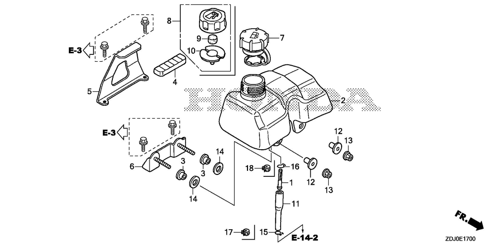 Fuel Tank Diagram and Parts List for GXR120UT (Type QXBR)(GCCDT-2000001-9999999) Honda Engine