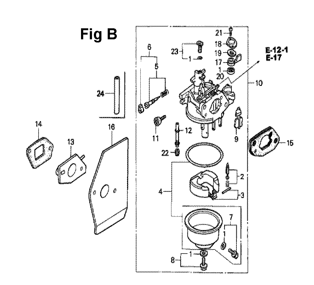 Fig-13 Diagram and Parts List for GXV160 Type N62 Honda Engine