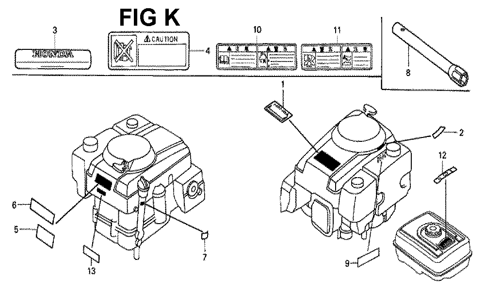 Fig-9 Diagram and Parts List for GXV340K2 Type DCA1 Honda Engine