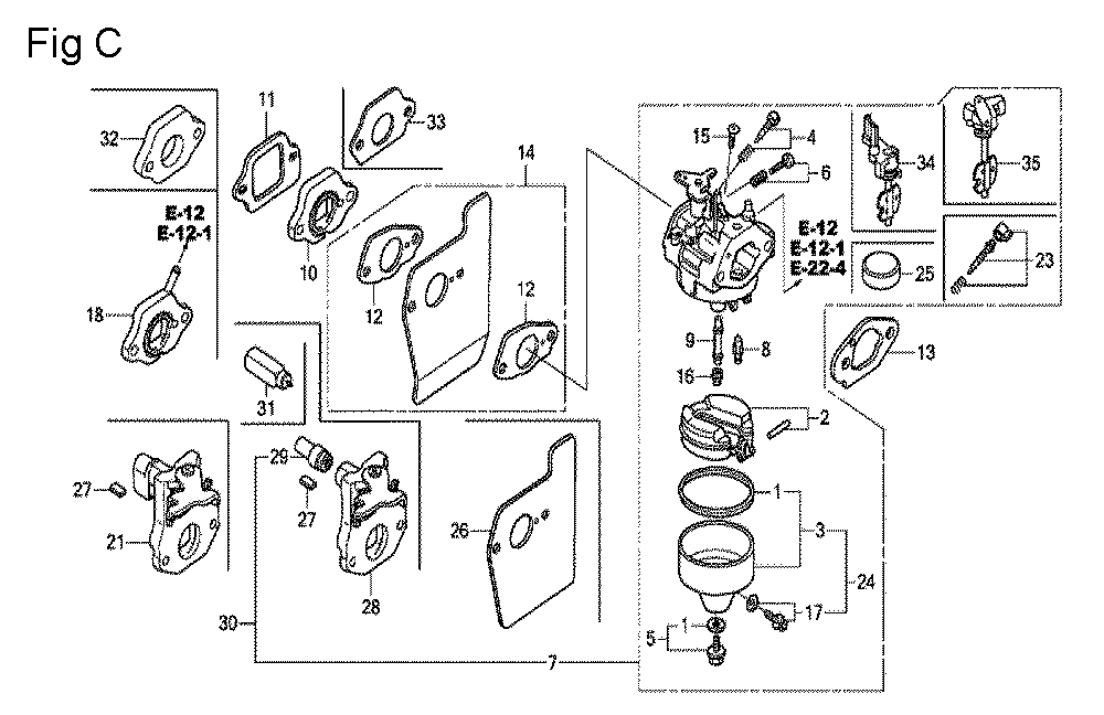 Fig-3 Diagram and Parts List for GCV160A Type NBL1 Honda Engine