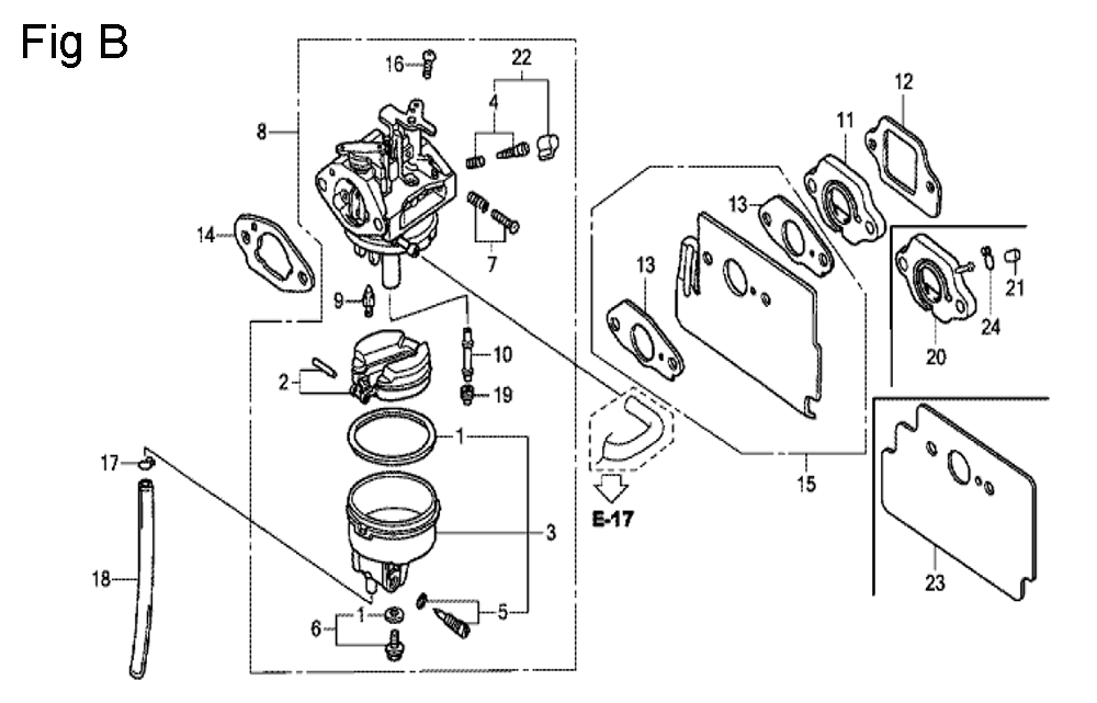 Fig-2 Diagram and Parts List for GC160A Type VXE9 Honda Engine