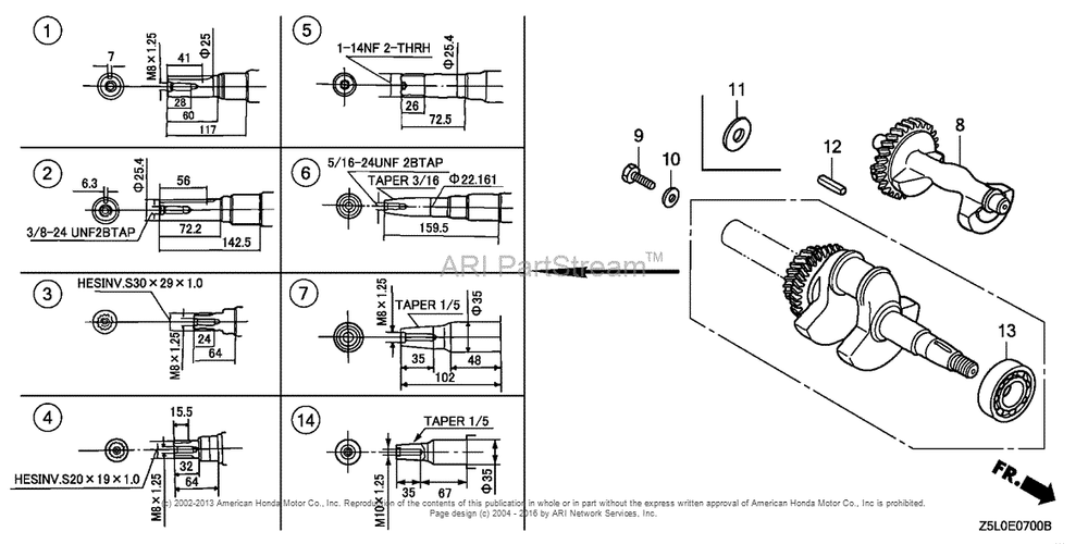 Crankshaft Diagram and Parts List for GX340U2 (typeSMX2)(GCBKK-1000001) Honda Engine