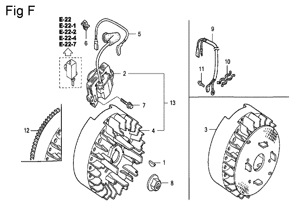 Fig-6 Diagram and Parts List for GC160 Type SHE5 Honda Engine