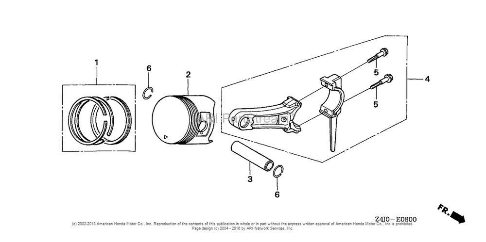Piston Diagram and Parts List for GX160U1 (typeTXU)(GCACK-1000001) Honda Engine