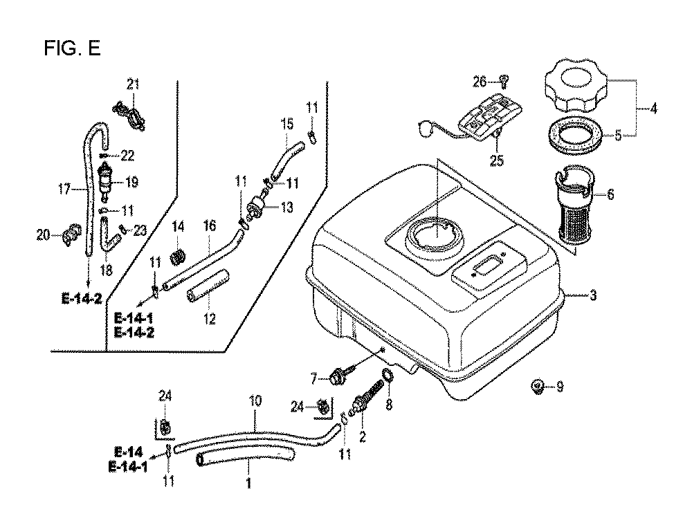 Fig-5 Diagram and Parts List for GX120T1 Type TX26 Honda Engine