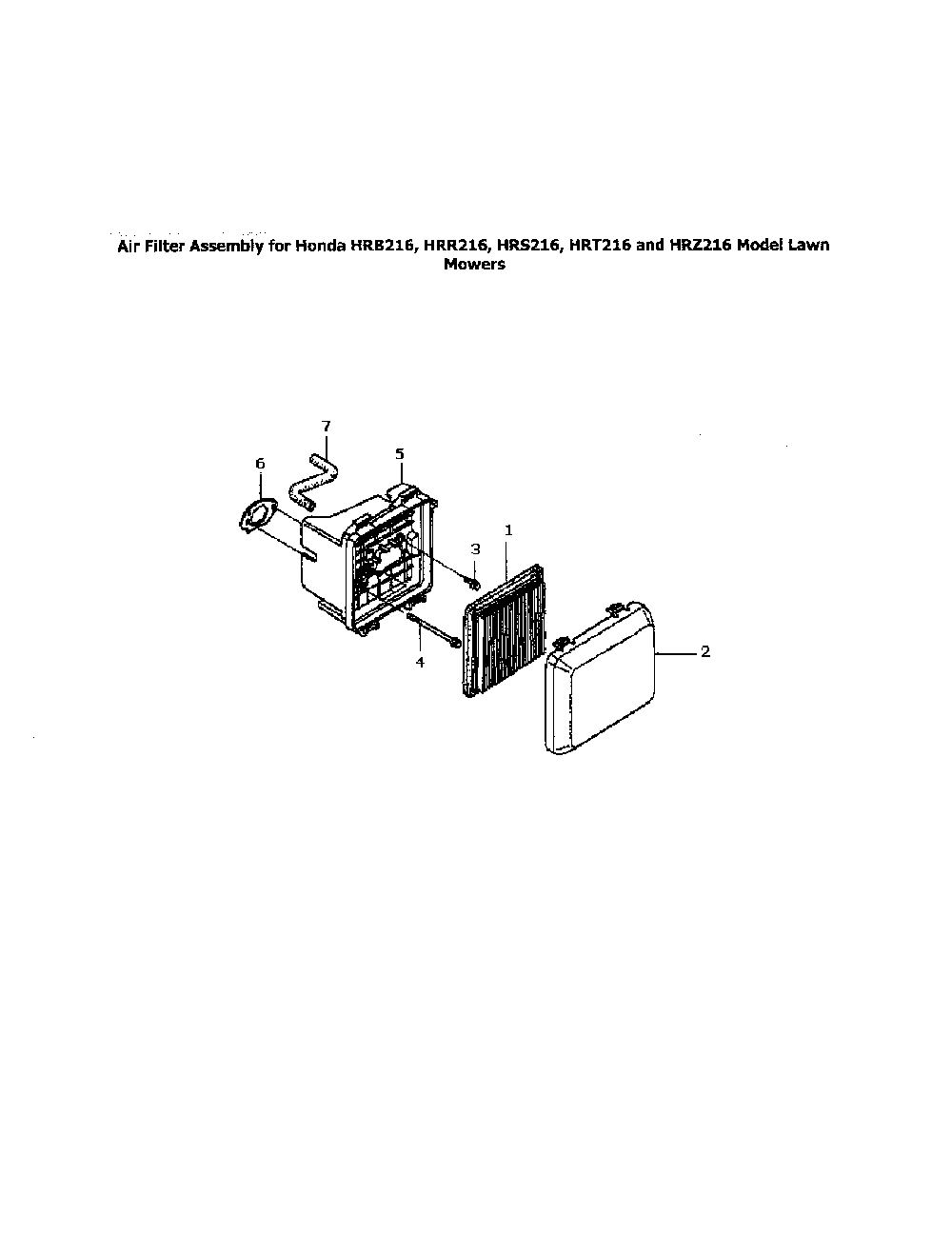 Air filter assembly for honda Diagram and Parts List for HRS216S3DA  Honda Lawn Mower