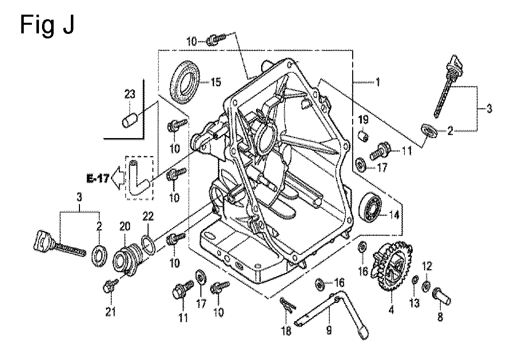 Fig-10 Diagram and Parts List for GC135 Type SHE5 Honda Engine