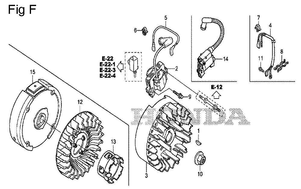 Fig-6 Diagram and Parts List for GS190A Type VXE9 Honda Engine