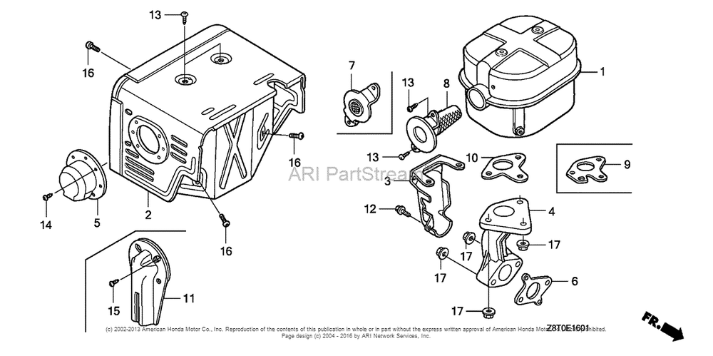 Muffler (2) Diagram and Parts List for GX340RT2 (typeVWE)(GCBET-1000001) Honda Engine