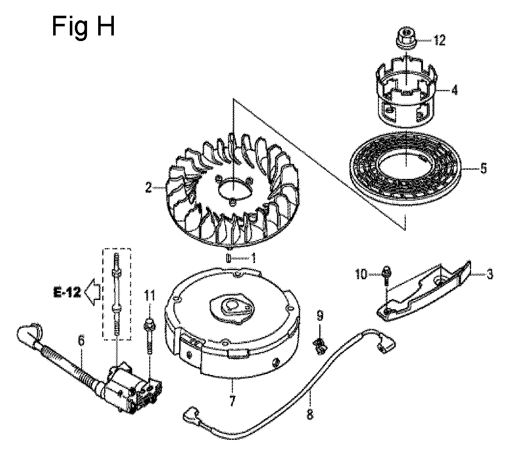 Fig-8 Diagram and Parts List for GCV190LA Type N1A Honda Engine