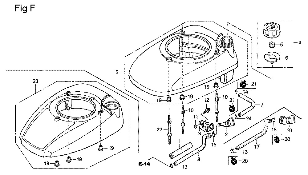 Fig-6 Diagram and Parts List for GSV190A Type S1A Honda Engine