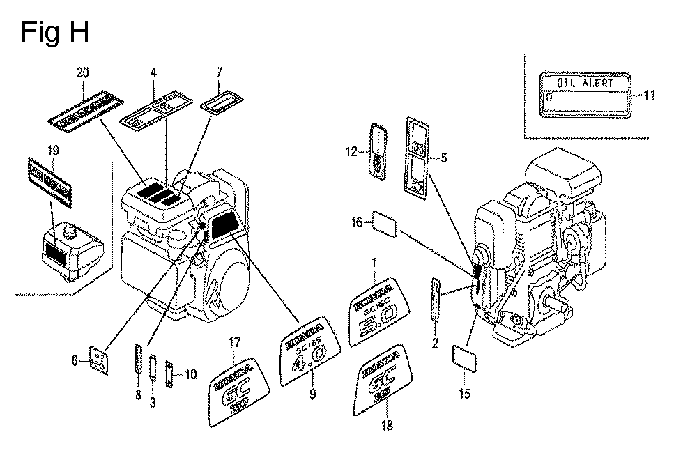 Fig-8 Diagram and Parts List for GC160 Type QHE3 Honda Engine
