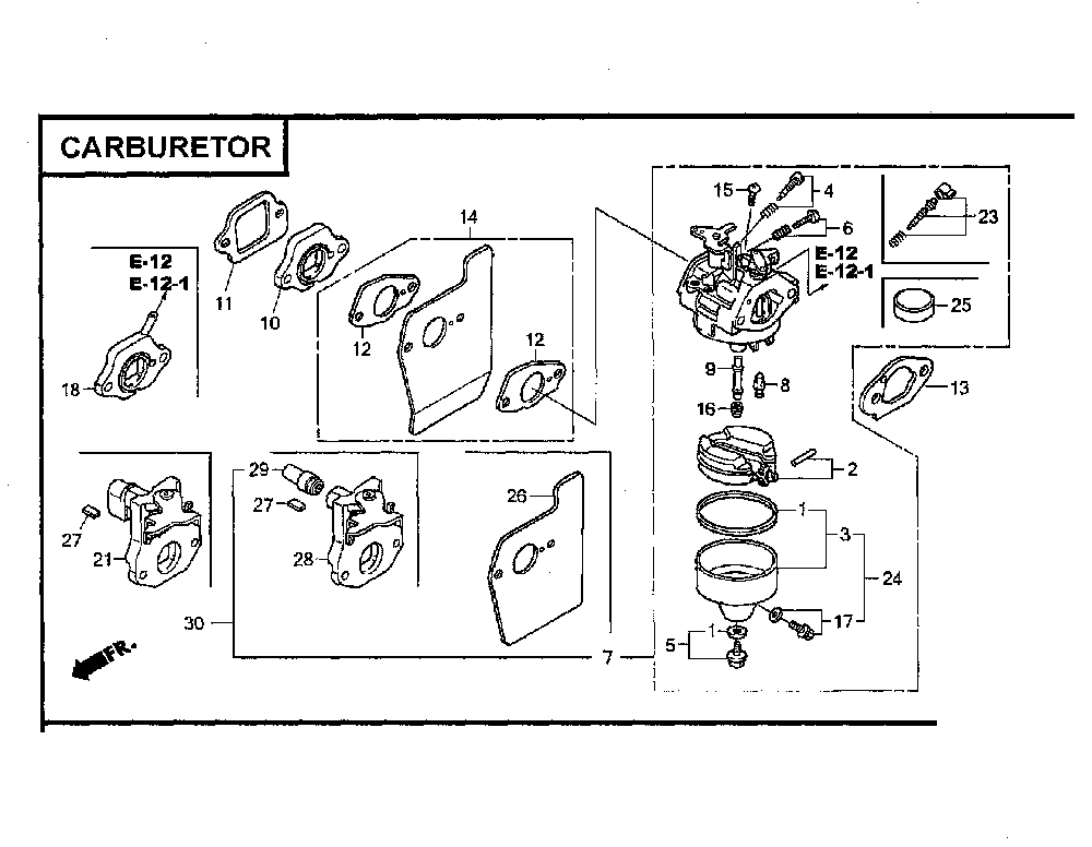 Carburetor Diagram and Parts List for GCV160-LAOS3A  Honda Engine