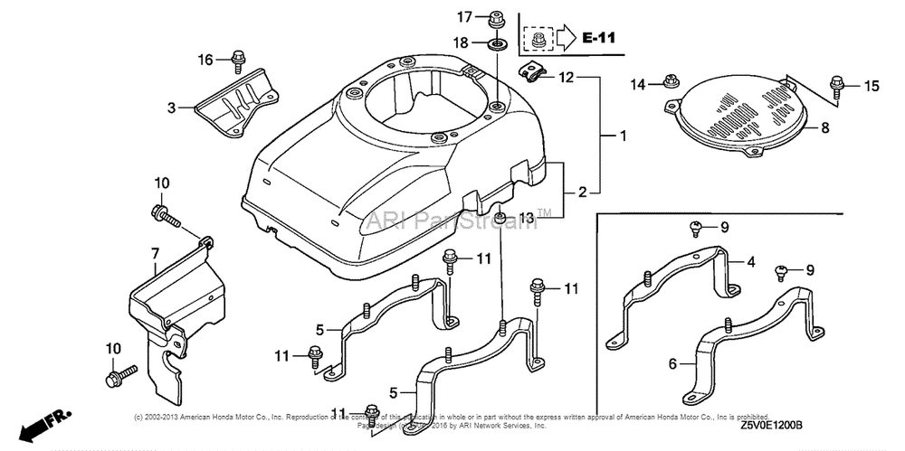 Fan Cover Diagram and Parts List for GXV390RT1 (typeDCST)(GJADT-1000001) Honda Engine